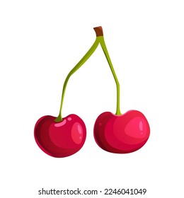 Cereza. Ilustración vectorial al estilo de las caricaturas. Aislado sobre un fondo blanco. Alimentos ecológicos frescos y saludables. Frutas de cultivo. 
