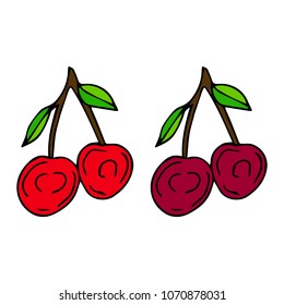 Cherry vector illustration. Detailed vegetarian food. Great for label, poster, print. Doodle style.