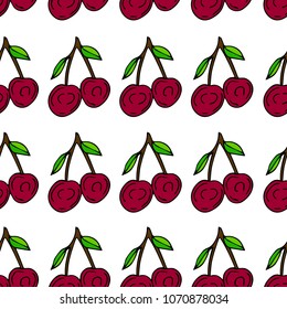 Cherry vector illustration. Detailed vegetarian food. Great for label, poster, print. Doodle style.