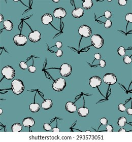 Cherry vector illustration of freehand drawing seamless texture seamless pattern