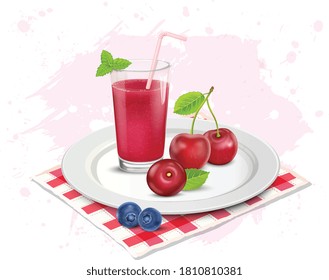 KirschVektorgrafik mit einem Glas Kirschensmoothie