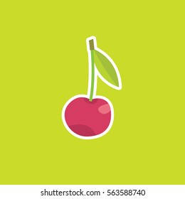 Cherry vector illustration. Green background