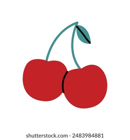 Cherry. Vector illustration. Juicy and fresh summer berry. White isolated background. 