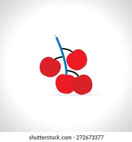 cherry vector illustration with pencil illustration 
