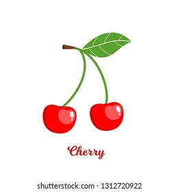 Cherry vector isolated on white background , fresh fruit, natural berry.