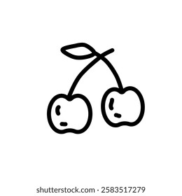 Cherry with vector line art. Minimalist simple outline, food icon. Hand drawn fruit illustration