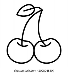 Cherry Vector Outline Icon Isolated On White Background
