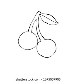 Cherry vector outline isolated object on white background for print in design.