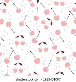Cherry vector pink pattern in simple flat style for textile design
