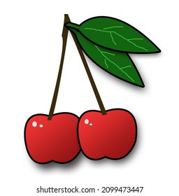 cherry vector, shaded cherry vector, cherry vector on white background, cherry fruit vector