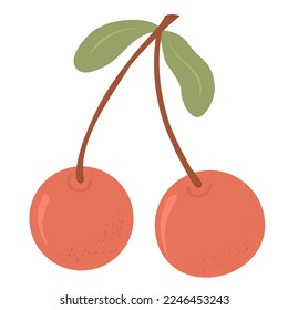 Cherry vector stock illustration. retro style of the 70s. Cartoon fruit. Isolated on a white background