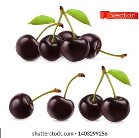 Cherry vectorized image. Fresh fruit. 3d realistic vector icon