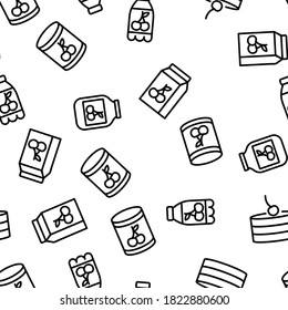 Cherry Vitamin Berry Vector Seamless Pattern Thin Line Illustration