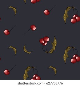 cherry  wallpaper seamless  pattern on a black background