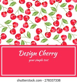Cherry watercolor, berry vector collection, hand drawn style, Paper label and seamless pattern for wallpaper, wrapping paper, textile, cosmetics and package design,  background tea, texture, card