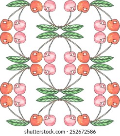 Cherry  watercolor seamless pattern vector. Hand drawn texture. Background for save the date cards, web pages, invitations.