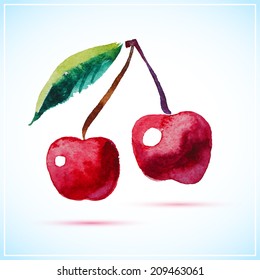 Cherry watercolor vector illustration 