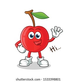 cherry waving mascot vector cartoon illustration