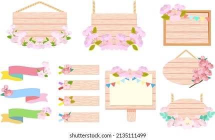 Cherry wood sign frame illustration set