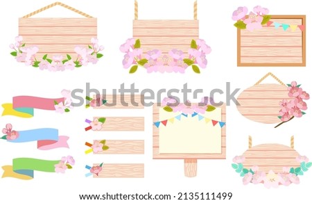 Cherry wood sign frame illustration set
