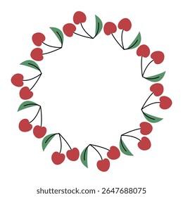 Guirnalda de cereza sobre un fondo blanco. Ilustración botánica en estilo plano. Vector