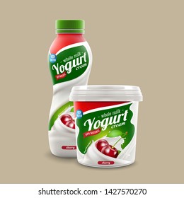 Cherry Yougurt Brand New Packaging Isolated Design For Milk, Yogurt Or Cream Product Branding Or Advertising Design