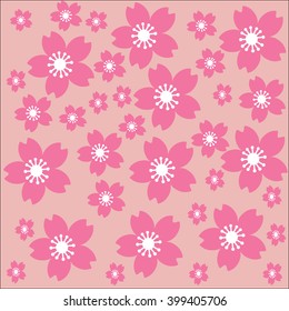 Cherryblossom sketch style with pink lobe  and white petal seamless on pink background for spring