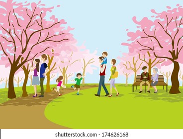 Cherry-blossom viewing on park