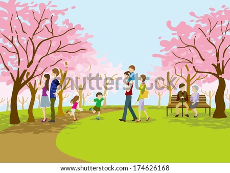 Cherry-blossom viewing on park