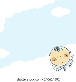 cherub adorable mini angel and clouds cherub precious kid edge human fun sky single soaring dance smiling caricature painting infant bliss optimistic myth esoteric grinning afterlife satisfaction flig