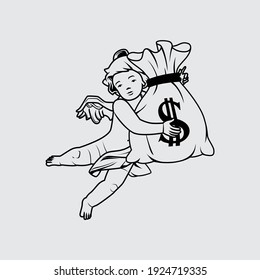 
cherub angel bring sack of money. Sack of dollar with angel