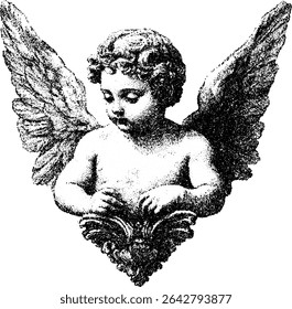 Cherub, anjo Fino efeito pontilhado. Olhar vintage.