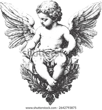 Cherub, angel Fine stippled effect. Vintage look.