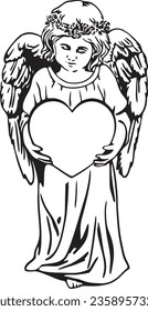 Cherub angel girl holding heart vector illustration