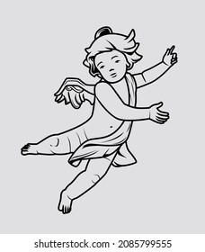 Cherub Angel Illustration. Flying Cherub Angel Statue Vector.