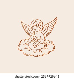 Cherub on Cloud. Vintage style