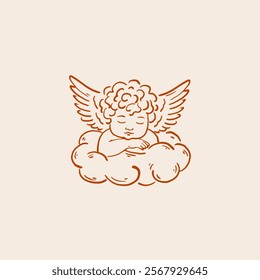 Cherub on Cloud. Vintage style