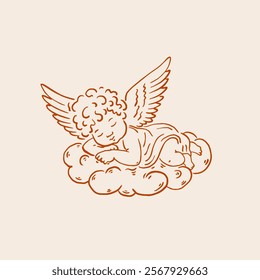 Cherub on Cloud. Vintage style