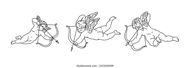 cherub outlines   line art for valentines day and cupid vector  Vector isolated white background  For printing cards  invitations  tattoo  clothing design  etc