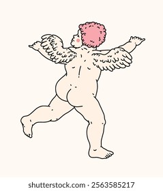 Cherub outlines and line art for Valentine's Day with cupid vector. Vector symbol of love and romantic. Antique Angel Baby Cupid illustration for printing on cards, invitations, tattoo, clothing art