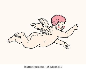 Cherub outlines and line art for Valentine's Day with cupid vector. Vector symbol of love and romantic. Antique Angel Baby Cupid illustration for printing on cards, invitations, tattoo, clothing art