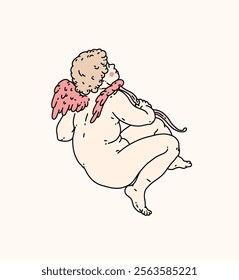 Cherub outlines and line art for Valentine's Day with cupid vector. Vector symbol of love and romantic. Antique Angel Baby Cupid illustration for printing on cards, invitations, tattoo, clothing art