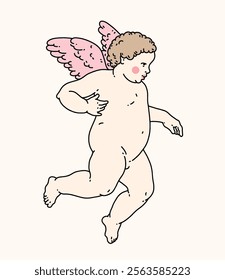 Cherub outlines and line art for Valentine's Day with cupid vector. Vector symbol of love and romantic. Antique Angel Baby Cupid illustration for printing on cards, invitations, tattoo, clothing art