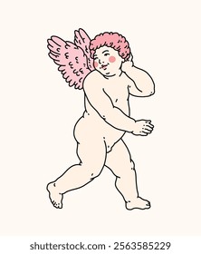 Cherub outlines and line art for Valentine's Day with cupid vector. Vector symbol of love and romantic. Antique Angel Baby Cupid illustration for printing on cards, invitations, tattoo, clothing art