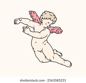 Cherub outlines and line art for Valentine's Day with cupid vector. Vector symbol of love and romantic. Antique Angel Baby Cupid illustration for printing on cards, invitations, tattoo, clothing art