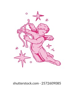 Cherub outlines and line art for Valentine's Day with cupid vector. Vector symbol of love and romantic. Antique Angel Baby Cupid illustration for printing on cards, invitations, tattoo, clothing art