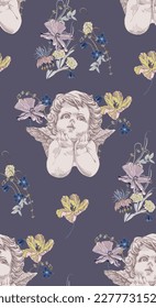 Cherub pattern and flowers in vintage style