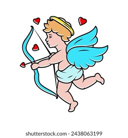 Cherub shooting arrow. Angel with a wings. Valentine's day. Vector illustration.