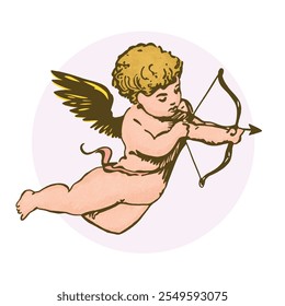 a cherubic cupid, complete with wings, a bow, and an arrow. Perfect for Valentine's Day.