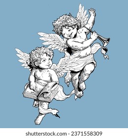 cherubs angels vintage vector illustration